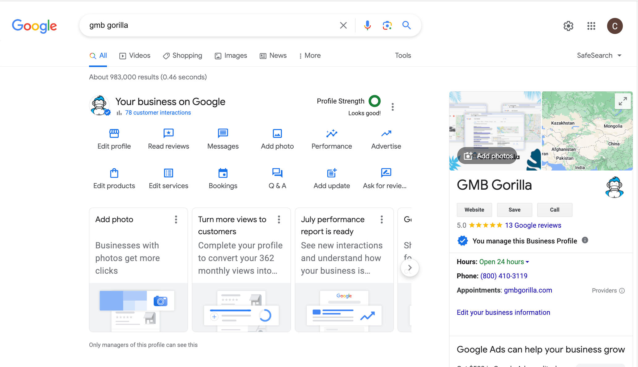 image of search engine results page with knowledge panel